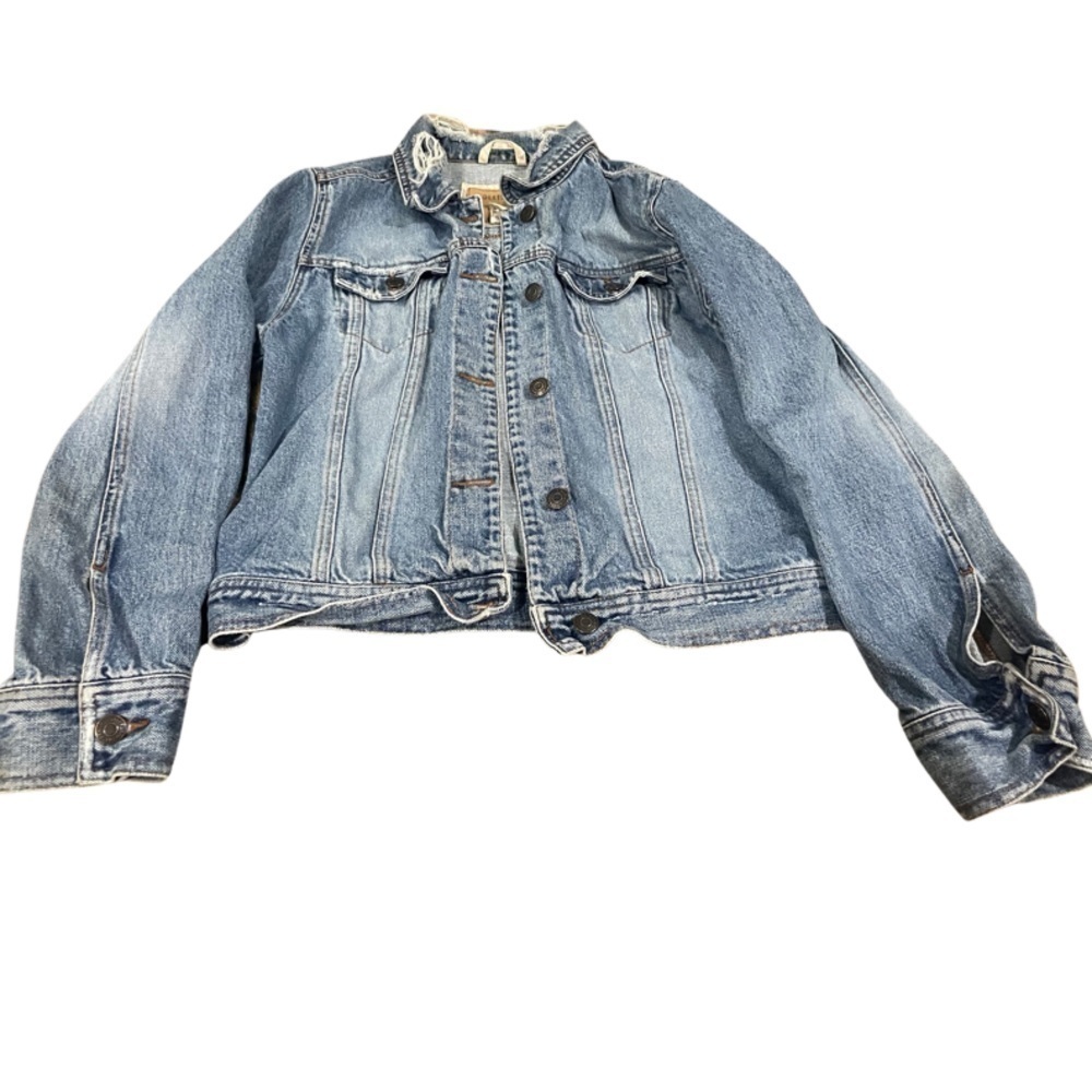 Hollister denim jacket for women, size L. Distressed and frayed. Cute!